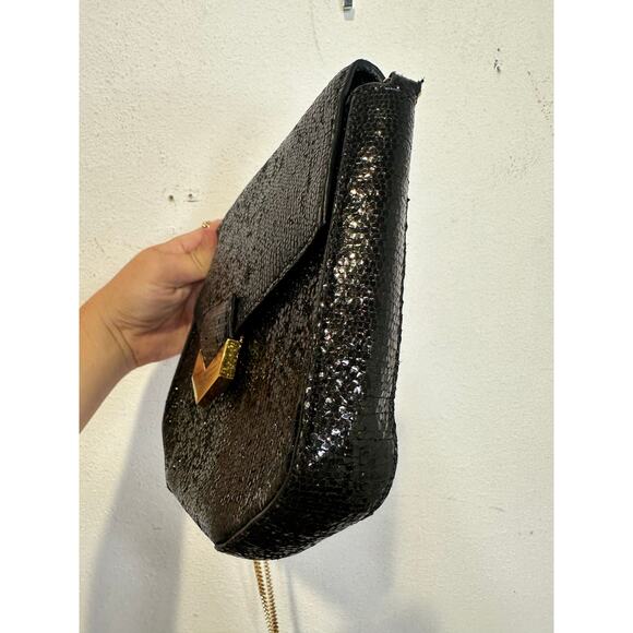 DEMELLIER Women's Black Gold Chain Strap Diamond Details Mini London Bag Purse - Picture 6 of 16